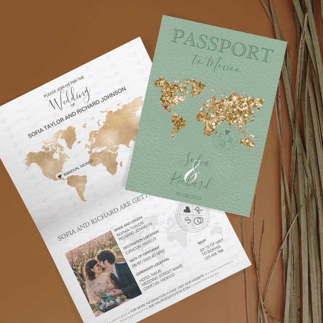 Invitación Pasaporte de Boda de Destino Mapa Mundial México S (Subido por el creador)