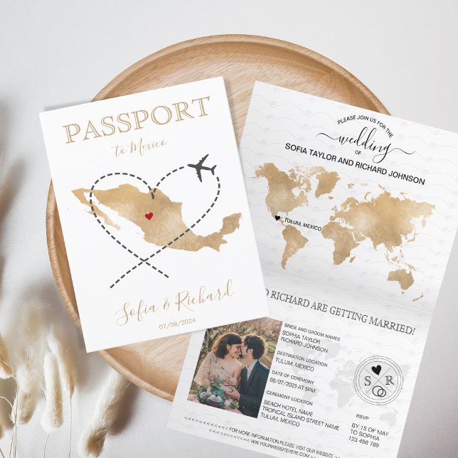 Invitación Pasaporte de boda de destino México World MaP (Subido por el creador)