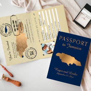 Invitación Pasaporte de Boda de Jamaica Relieve metalizado do