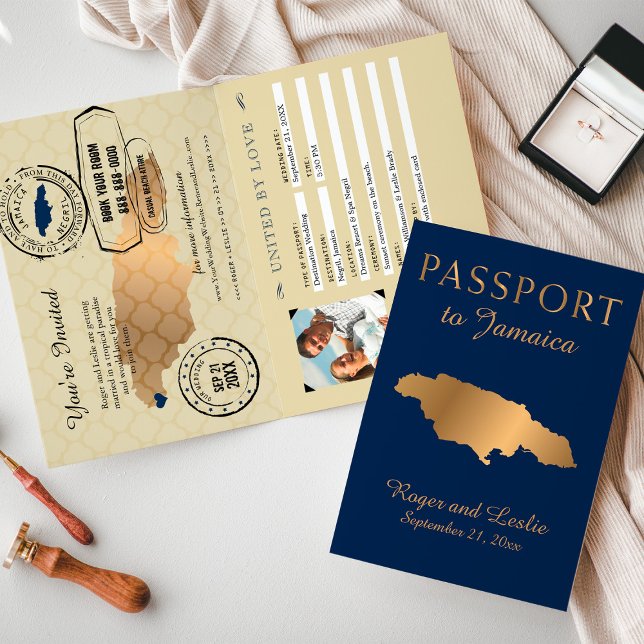 Invitación Pasaporte de Boda de Jamaica Relieve metalizado do (Subido por el creador)
