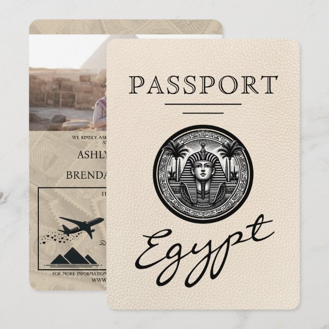 Invitación Pasaporte de boda de marfil Egipto (Anverso / Reverso)