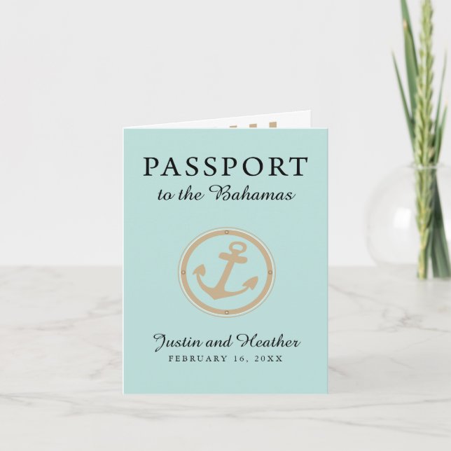 Invitación Pasaporte de Boda de Mint Gold Bahamas (Anverso)