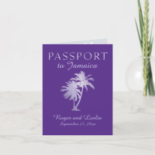 Invitación Pasaporte de Boda Jamaica Falso de Hoja Palma Púrp