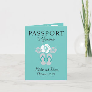 Invitación Pasaporte de Boda Negril Jamaica Verde Azul y Gris