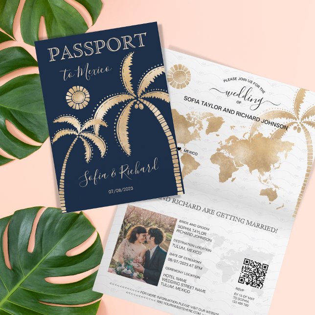 Invitación Pasaporte de bodas de destino de México Código QR  (Subido por el creador)