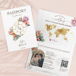 Invitación Pasaporte de bodas de destino de playa tropical QR