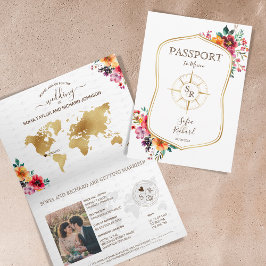 Invitación Pasaporte de bodas de destino floral de verano