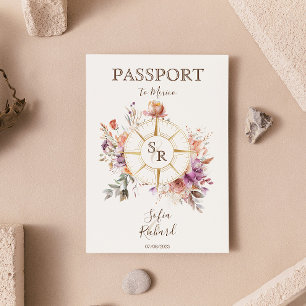 Invitación Pasaporte de Boho Floral de vacaciones de verano