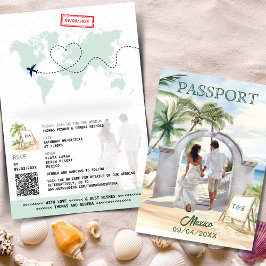 Invitación Pasaporte de código QR Destino de bodas en la play