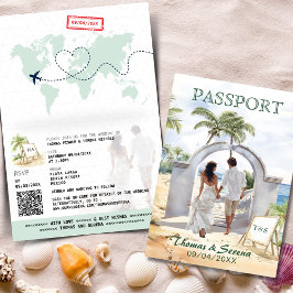 Invitación Pasaporte de código QR Destino de bodas en la play