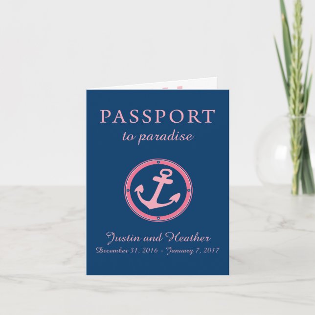 Invitación Pasaporte de crucero del Caribe Oriental: rosa y m (Anverso)