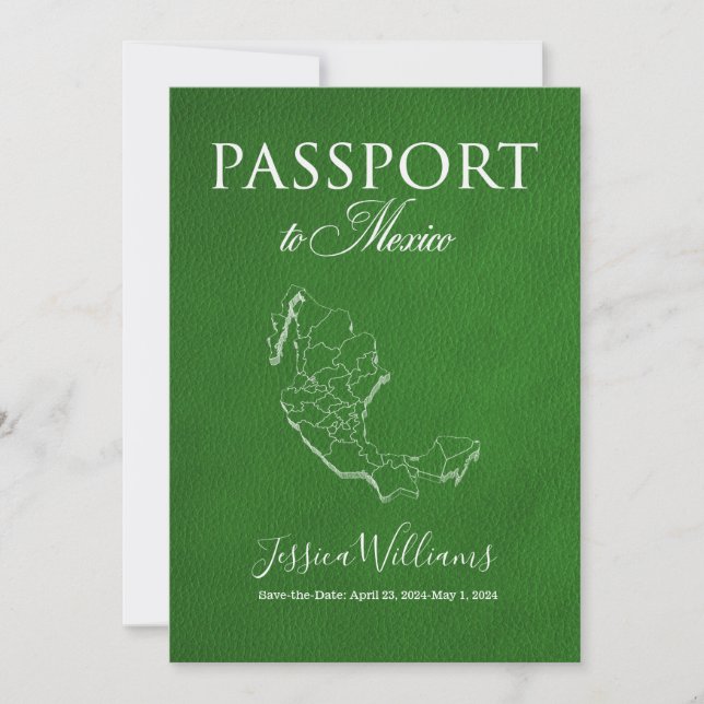 Invitación Pasaporte de cuero México Save the Date (Anverso)