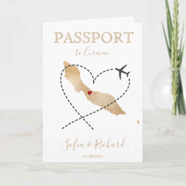 Invitación Pasaporte de destino boda Curaçao World MaP (Anverso)