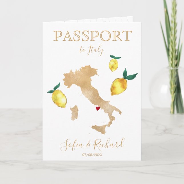 Invitación Pasaporte de destino boda Gold Capri Italia (Anverso)