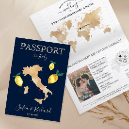 Invitación Pasaporte de destino boda Gold Capri Italia