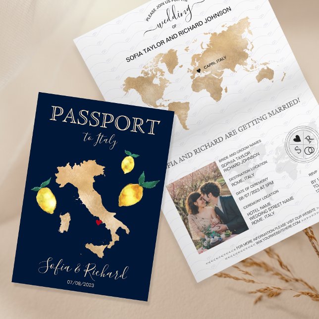 Invitación Pasaporte de destino boda Gold Capri Italia (Subido por el creador)