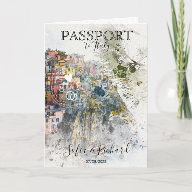 Invitación Pasaporte de destino boda Italia Cinque Terre (Anverso)