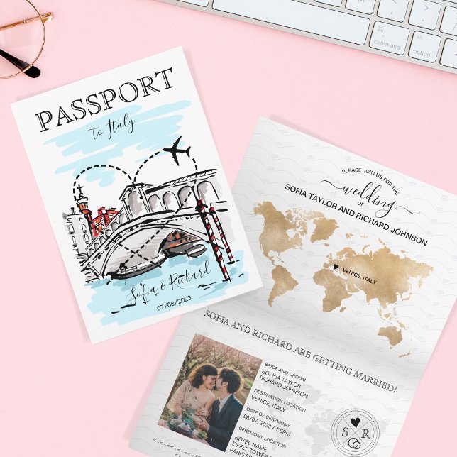 Invitación Pasaporte de destino boda Italia Venecia (Subido por el creador)