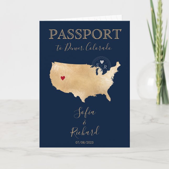 Invitación Pasaporte de destino boda Mapa de Colorado (Anverso)