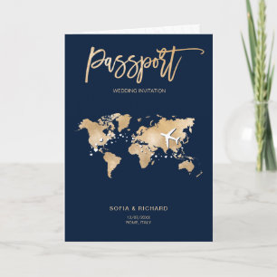 Invitación Pasaporte de destino boda Mapa mundial moderno