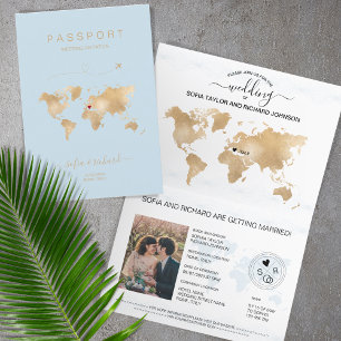 Invitación Pasaporte de destino boda Mapa mundial moderno