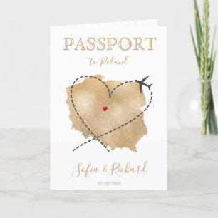 Invitación Pasaporte de destino boda Polonia Mapa código QR