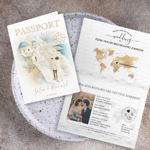 Invitación Pasaporte de destino boda Santorini Grecia