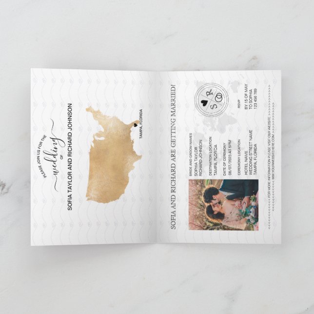 Invitación Pasaporte de destino boda US Map Florida (Interior)