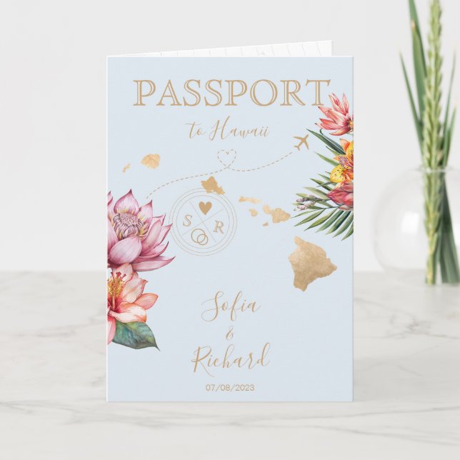 Invitación Pasaporte de destino de Boda de Hawái (Anverso)