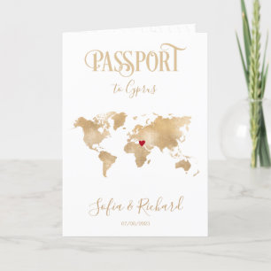 Invitación Pasaporte de destino de Boda de mapa de Chipre Gol
