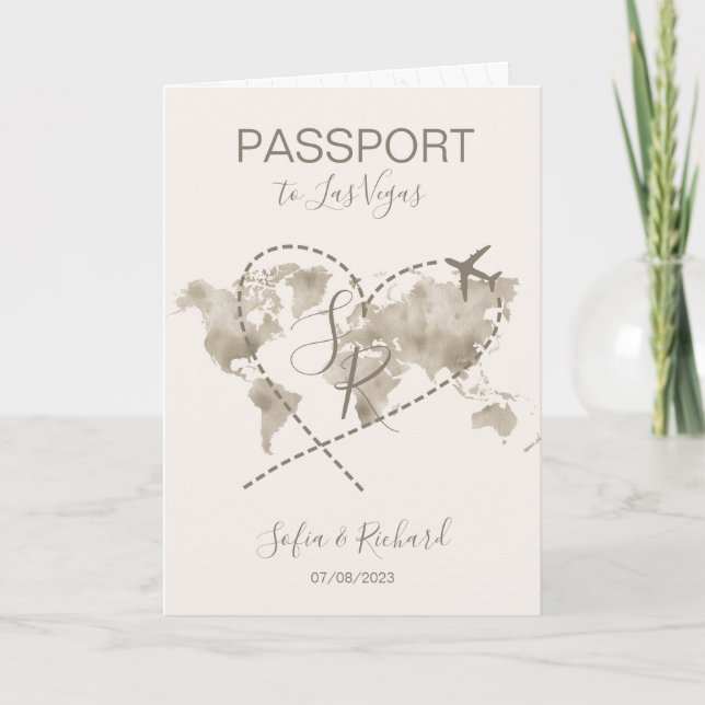 Invitación Pasaporte de destino de Boda de viajes Las Vegas (Anverso)