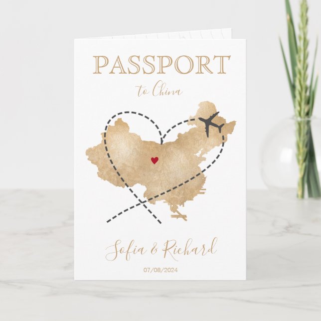 Invitación Pasaporte de destino de boda Mapa de China Código  (Anverso)