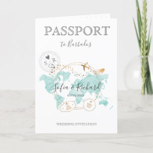 Invitación Pasaporte de destino de boda Mapa mundial Barbados
