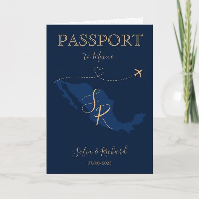 Invitación Pasaporte de Destino de Boda Monograma México (Anverso)