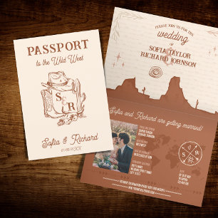 Invitación Pasaporte de destino de Boda occidental de Boho Rú