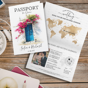 Invitación Pasaporte de destino de boda Santorini Grecia