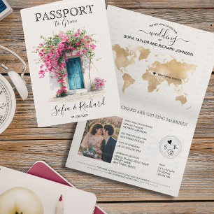 Invitación Pasaporte de destino de boda Santorini Grecia