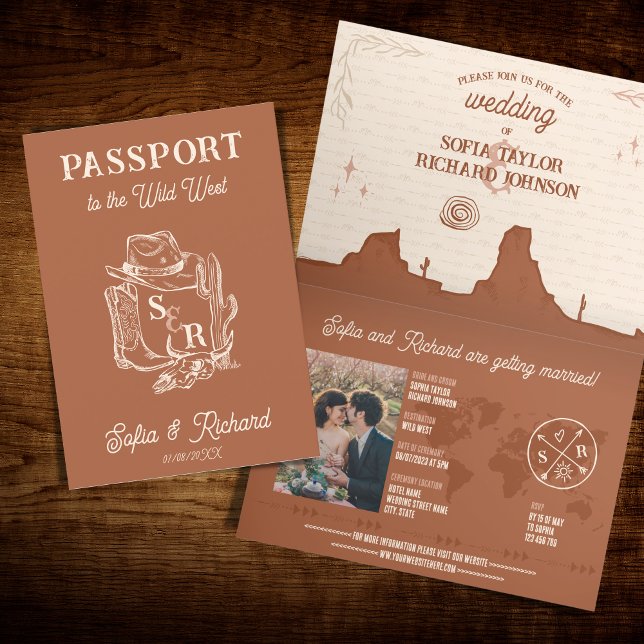 Invitación Pasaporte de destino de Terracotta Western Boda (Subido por el creador)