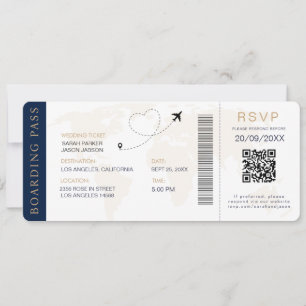 Invitación Pasaporte de embarque Boda de destino código QR Rs