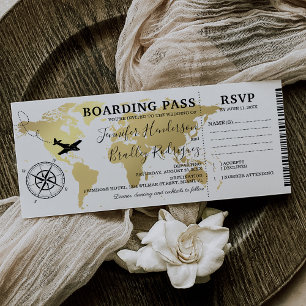 Invitación Pasaporte de Embarque Boda Destino Mapa Mundial