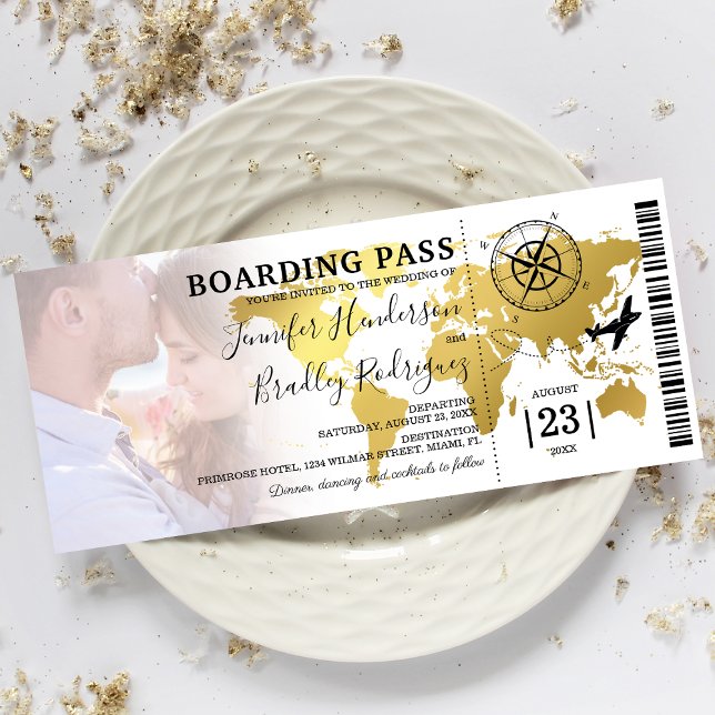 Invitación Pasaporte de embarque destino mapa mundial boda (Subido por el creador)
