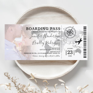 Invitación Pasaporte de embarque destino mapa mundial boda