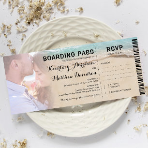 Invitación Pasaporte de embarque Foto de playa RSVP y boda