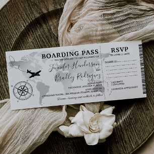 Invitación Pasaporte de embarque para boda de destino Mapa de