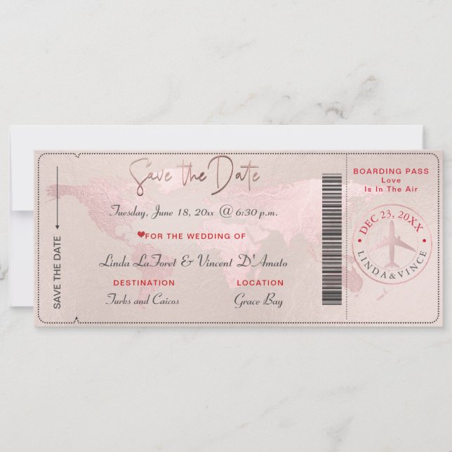 Invitación Pasaporte de Embarque Save the Date, Mapa Mundial  (Anverso)