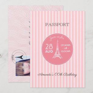 Invitación Pasaporte de fiesta de cumpleaños tema de París ro