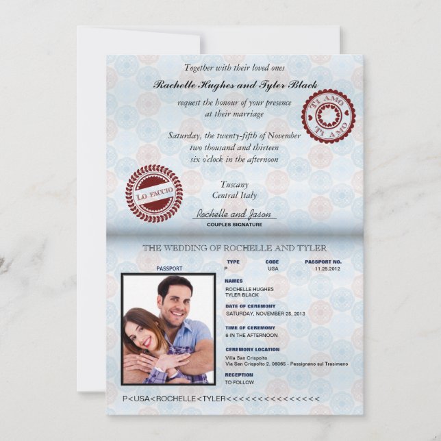 Invitación Pasaporte de Italia que casa Invitation_custom (Anverso)