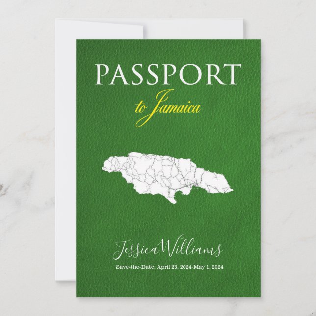 Invitación Pasaporte de Leather Jamaica Salven la fecha (Anverso)