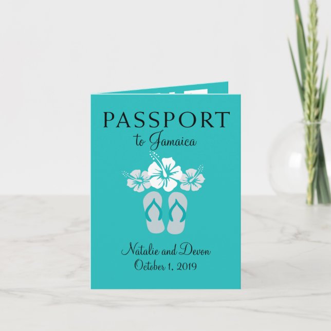 Invitación Pasaporte de Negril Jamaica Turquoise Boda (Anverso)