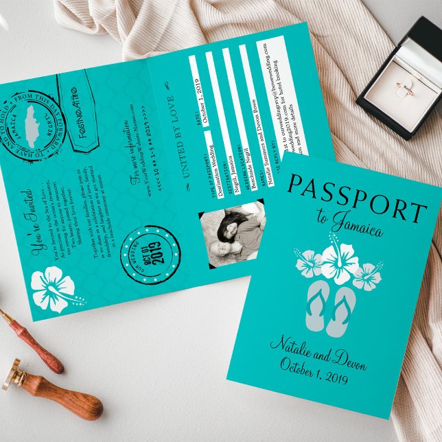 Invitación Pasaporte de Negril Jamaica Turquoise Boda (Subido por el creador)